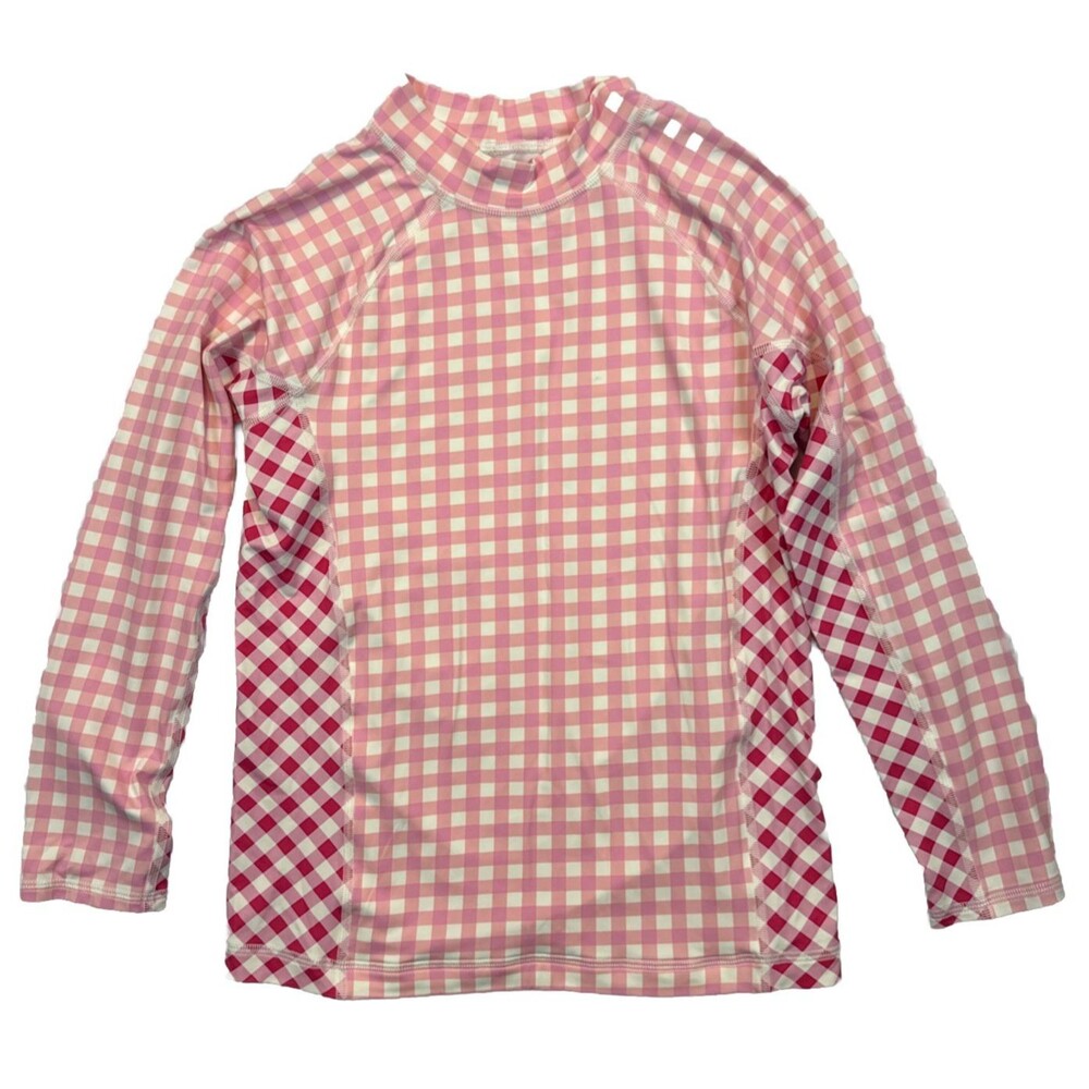 Draper James Lands' End UPF 50 Girls Rash Guard M 10-12 Pink Red Gingham